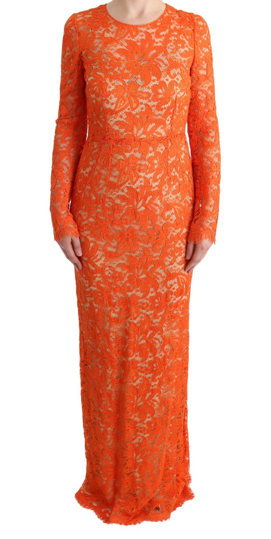  - Elegant Long-Sleeve Full-Length Orange Sheath Dress