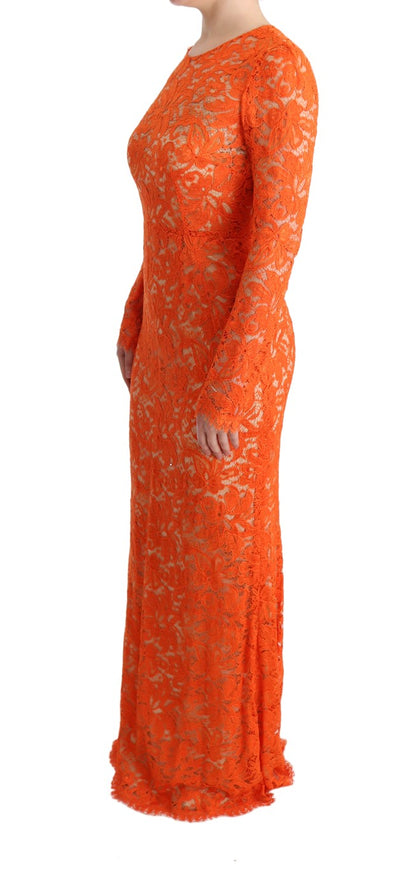  - Elegant Long-Sleeve Full-Length Orange Sheath Dress