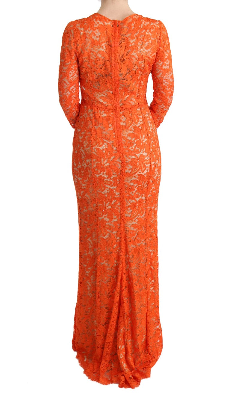  - Elegant Long-Sleeve Full-Length Orange Sheath Dress