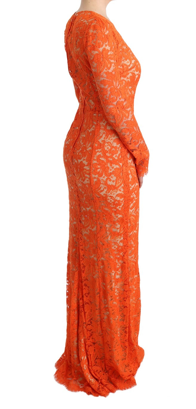  - Elegant Long-Sleeve Full-Length Orange Sheath Dress