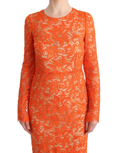  - Elegant Long-Sleeve Full-Length Orange Sheath Dress