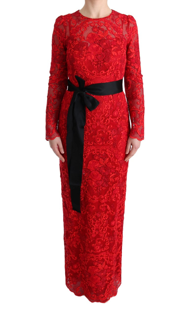  - Elegant Red Sheath Dress with Silk Bow Belt