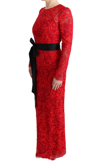  - Elegant Red Sheath Dress with Silk Bow Belt