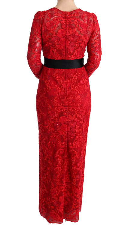  - Elegant Red Sheath Dress with Silk Bow Belt