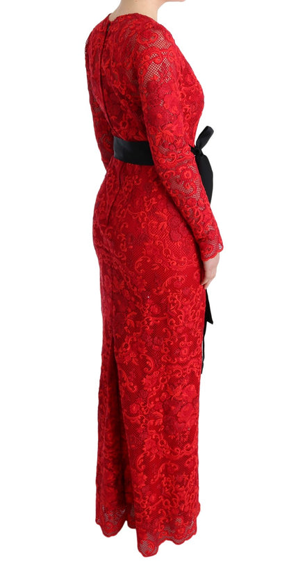  - Elegant Red Sheath Dress with Silk Bow Belt