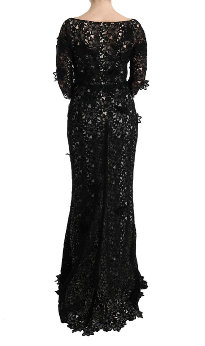  - Elegant Black Maxi Shift Dress with Floral Applique