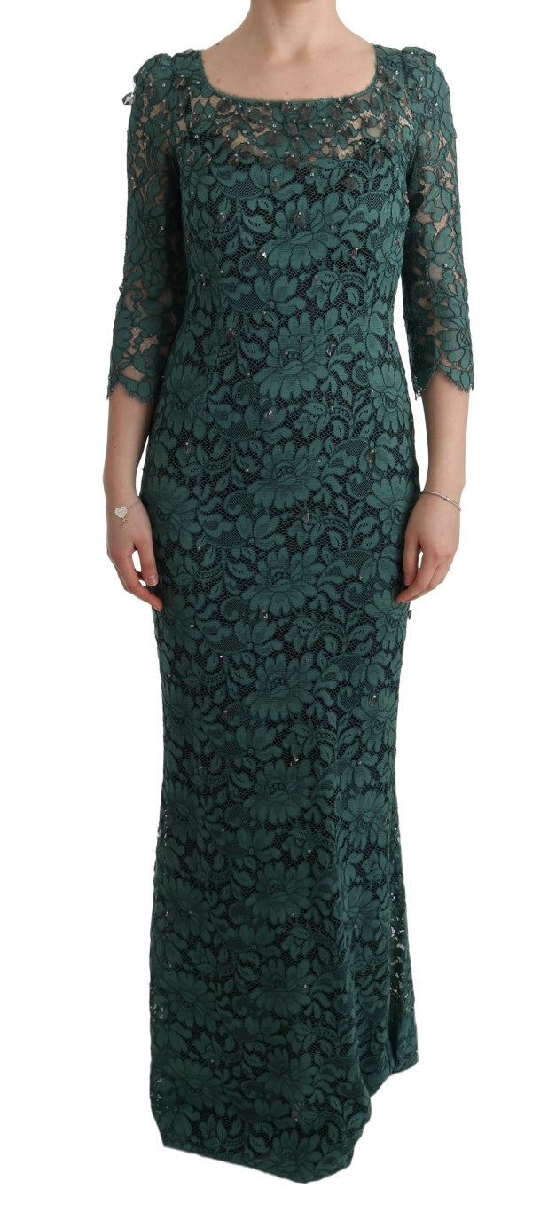  - Elegant Green Crystal Embellished Sheath Dress