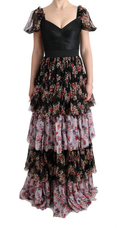  - Elegant Floral Shift Dress in Multicolor Silk Blend