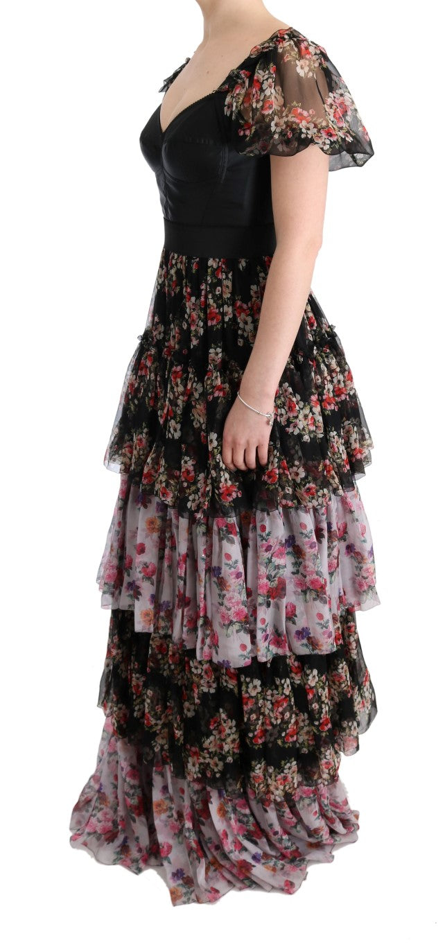  - Elegant Floral Shift Dress in Multicolor Silk Blend