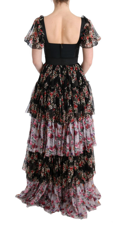  - Elegant Floral Shift Dress in Multicolor Silk Blend