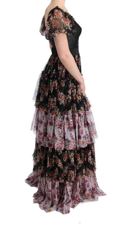  - Elegant Floral Shift Dress in Multicolor Silk Blend