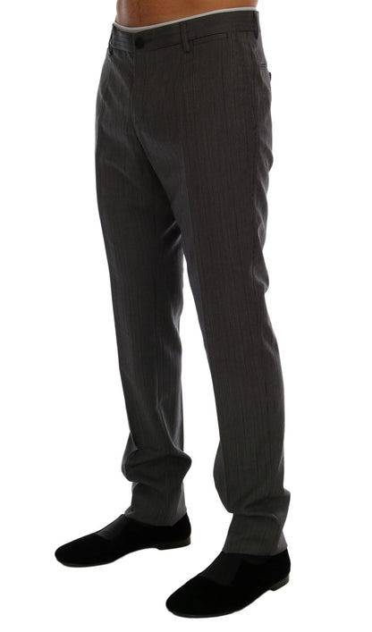  - Elegant Gray Striped Wool Formal Trousers