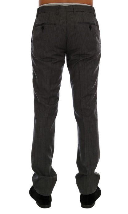  - Elegant Gray Striped Wool Formal Trousers