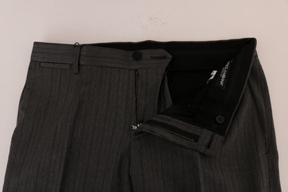  - Elegant Gray Striped Wool Formal Trousers