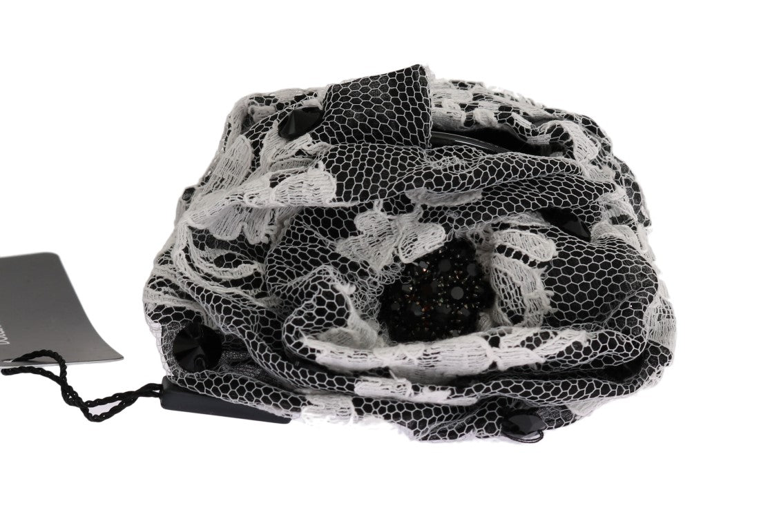  - Elegant Black & White Floral Lace Crystal Hair Claw