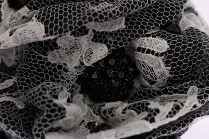  - Elegant Black & White Floral Lace Crystal Hair Claw