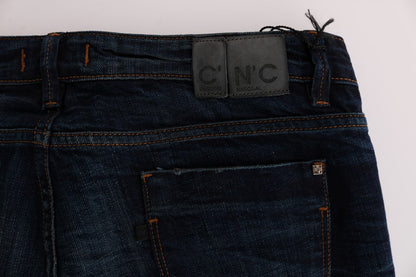  - Elegant Blue Regular Fit Cotton Jeans