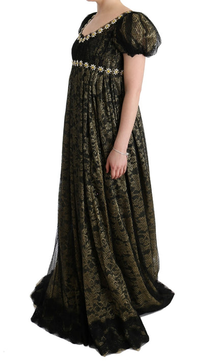  - Sunflower Lace Crystal Maxi Shift Dress