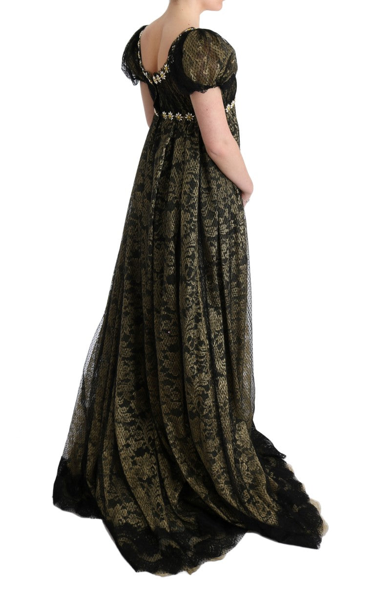  - Sunflower Lace Crystal Maxi Shift Dress