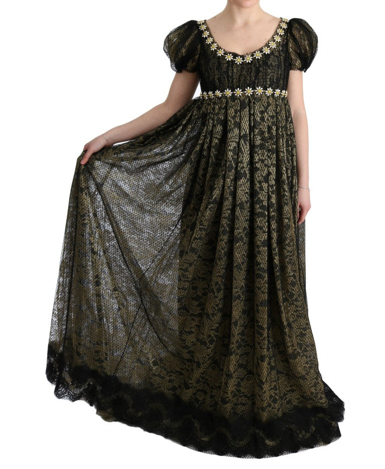  - Sunflower Lace Crystal Maxi Shift Dress