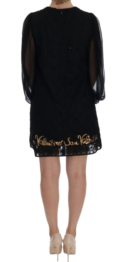  - Black Lace Sequined Shift Dress