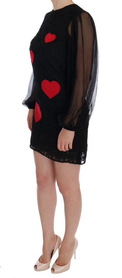  - Elegant Black Lace Heart Applique Shift Dress