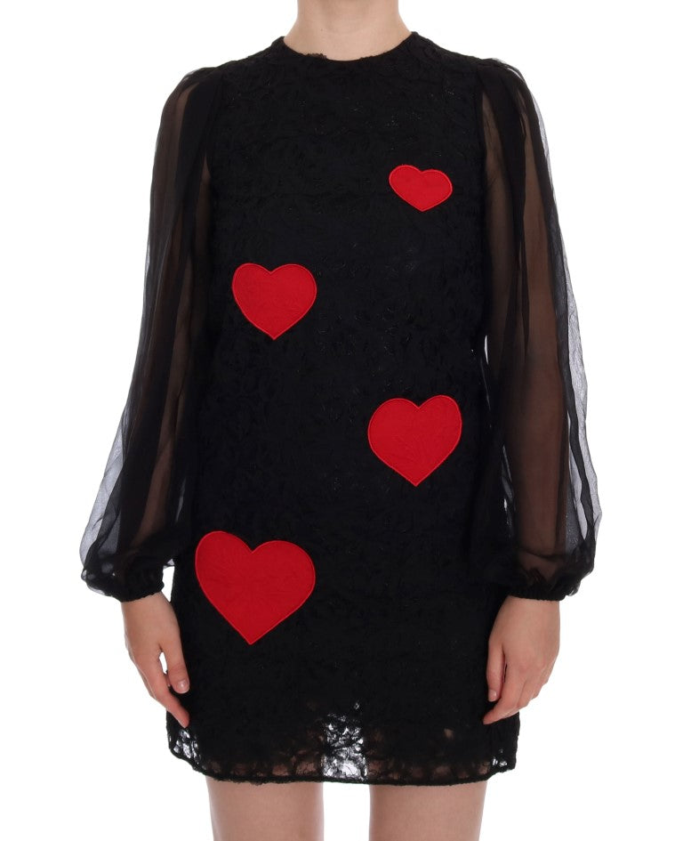 Elegant Black Lace Heart Applique Shift Dress - The Luxe Alliance