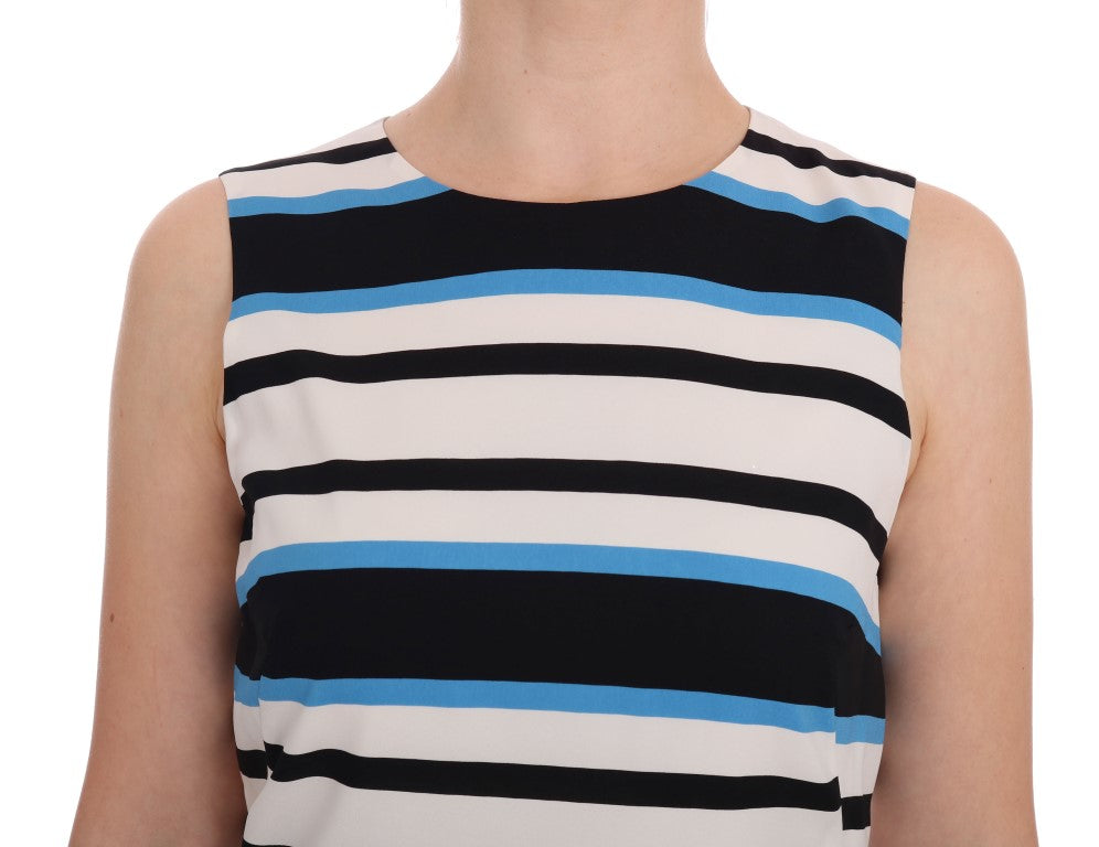  - Elegant Sleeveless Striped Silk Shift Dress