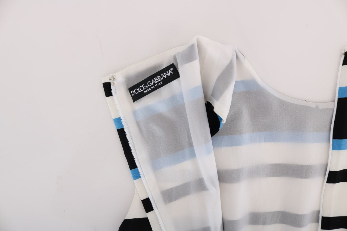  - Elegant Sleeveless Striped Silk Shift Dress