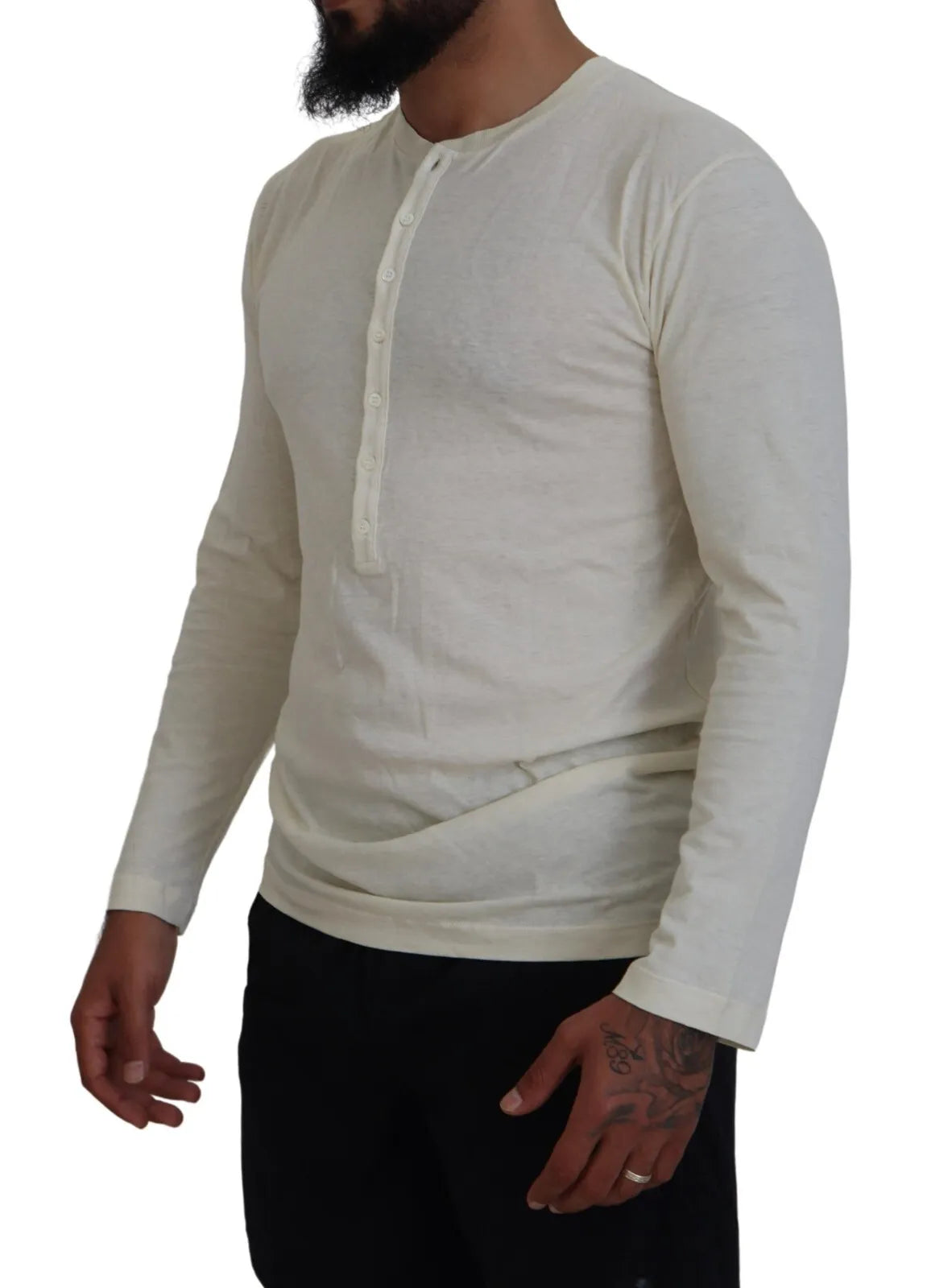  - Beige Cotton Linen Long Sleeves Pullover Sweater