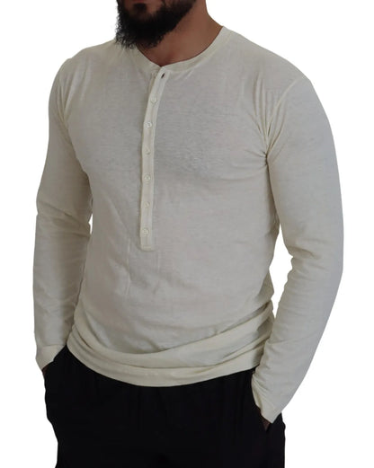  - Beige Cotton Linen Long Sleeves Pullover Sweater