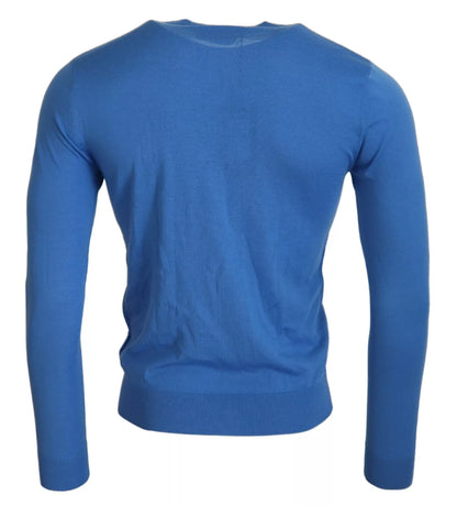  - Blue Wool Long Sleeves Crewneck Pullover Sweater