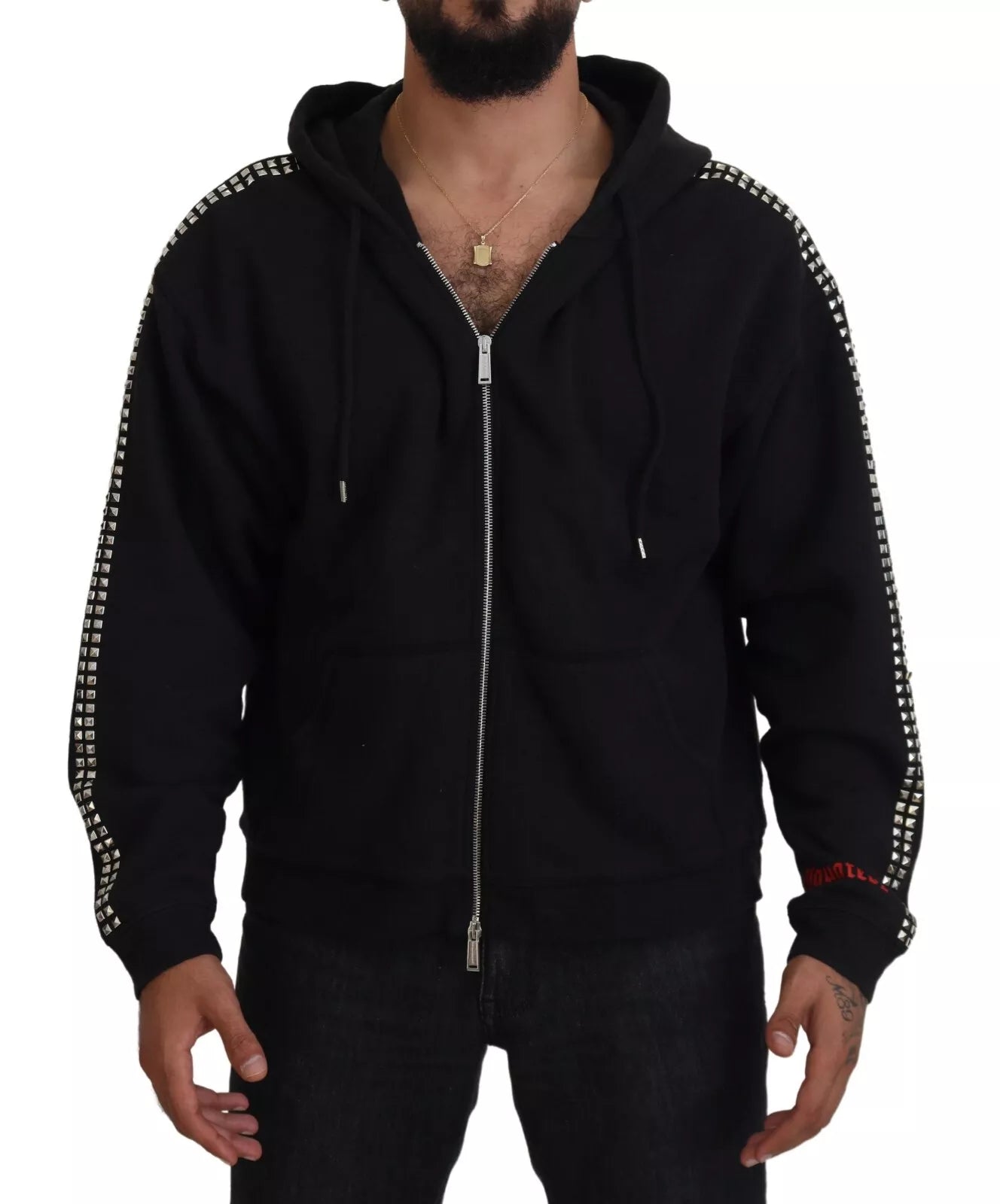  - Black Embellished Full Zip Hooded Sweater