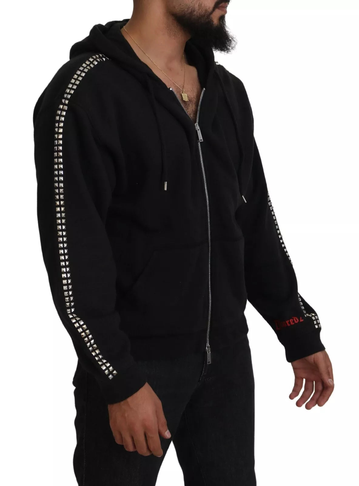  - Black Embellished Full Zip Hooded Sweater