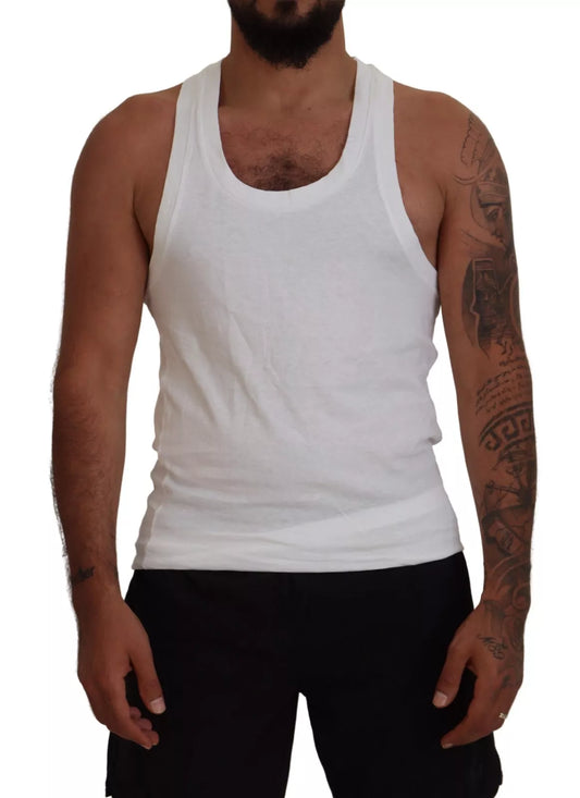  - White Cotton Linen Sleeveless Tank T-shirt