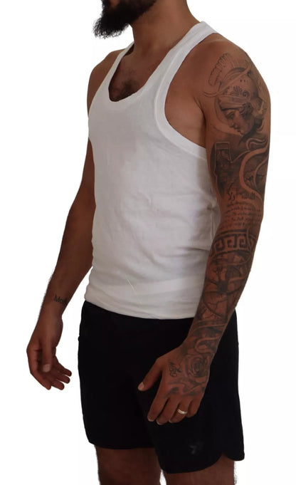  - White Cotton Linen Sleeveless Tank T-shirt