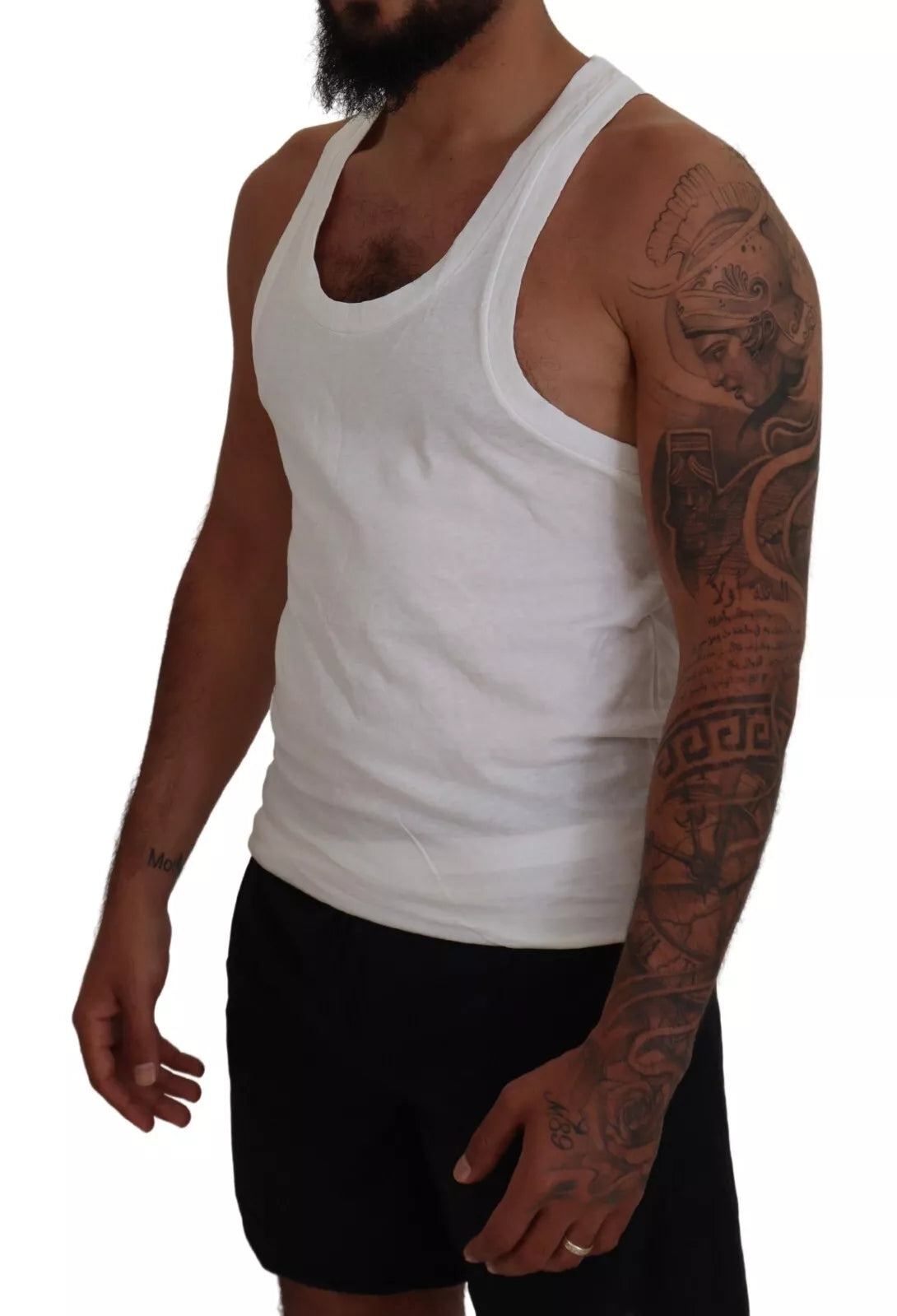  - White Cotton Linen Sleeveless Tank T-shirt