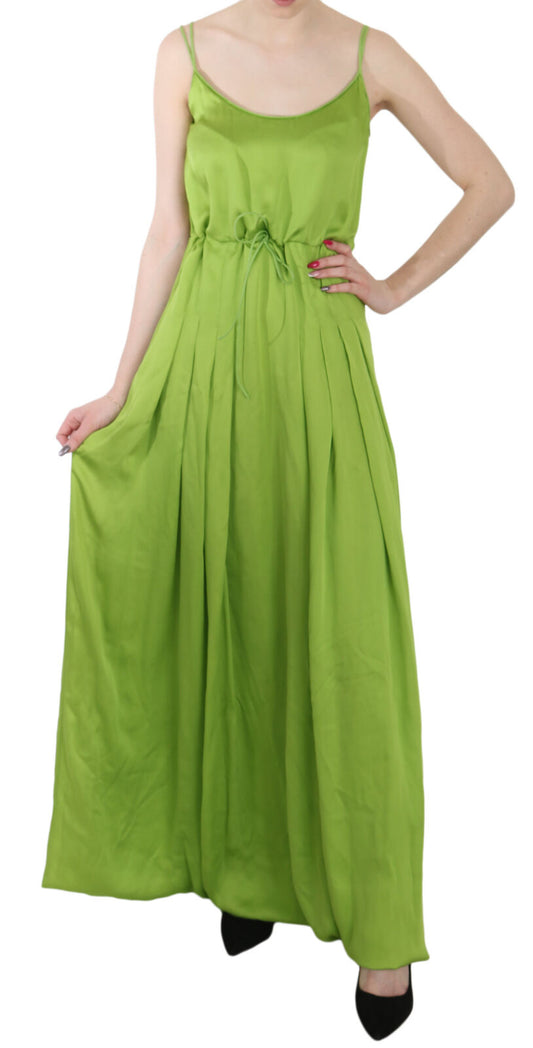  - Green Spaghetti Strap Long A-line Pleated Dress