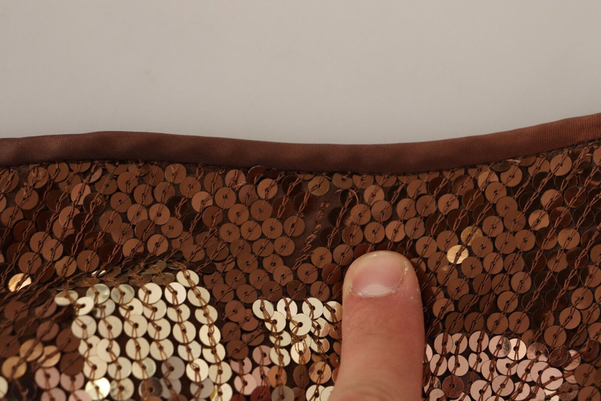 Brown Leaf Sequined One Shoulder Maxi Dress