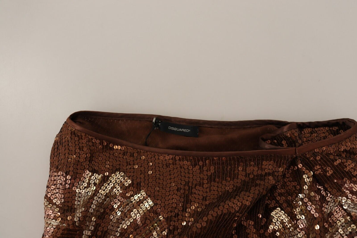 Brown Leaf Sequined One Shoulder Maxi Dress