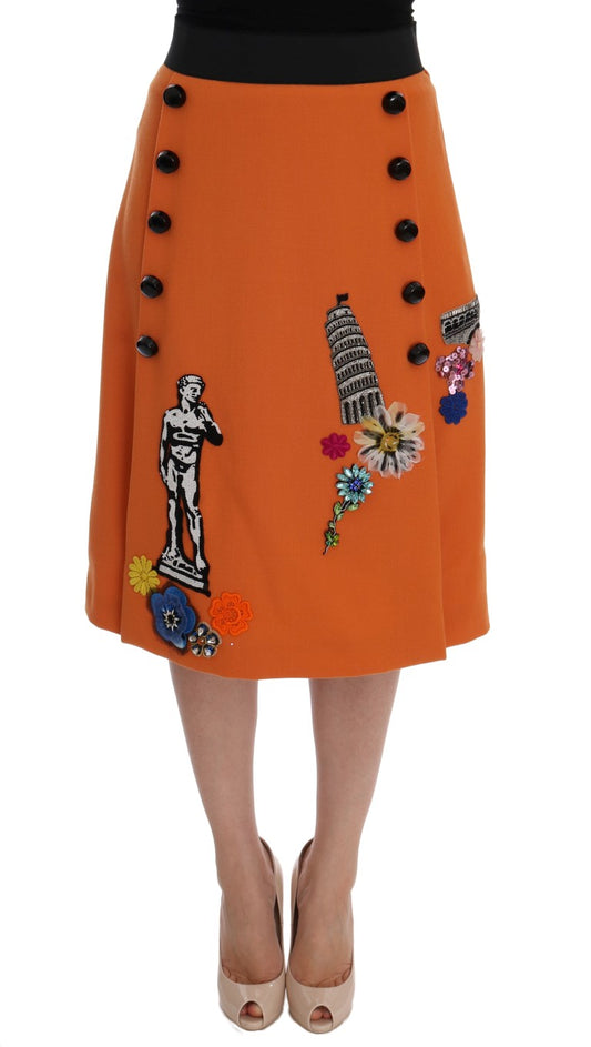  - Embellished Wool Skirt in Vivid Orange