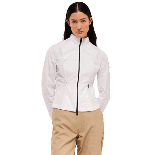 Chic Windproof White Jacket with Logo - The Luxe Alliance