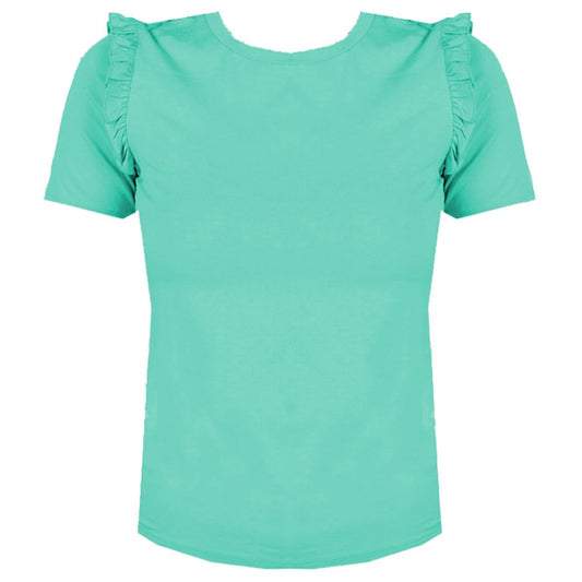  - Ruffled Shoulder Crew-neck Chic Top