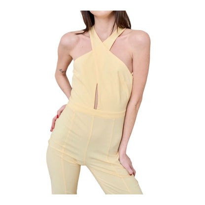  - Radiant Canary Yellow Stretch Jumpsuit Dress