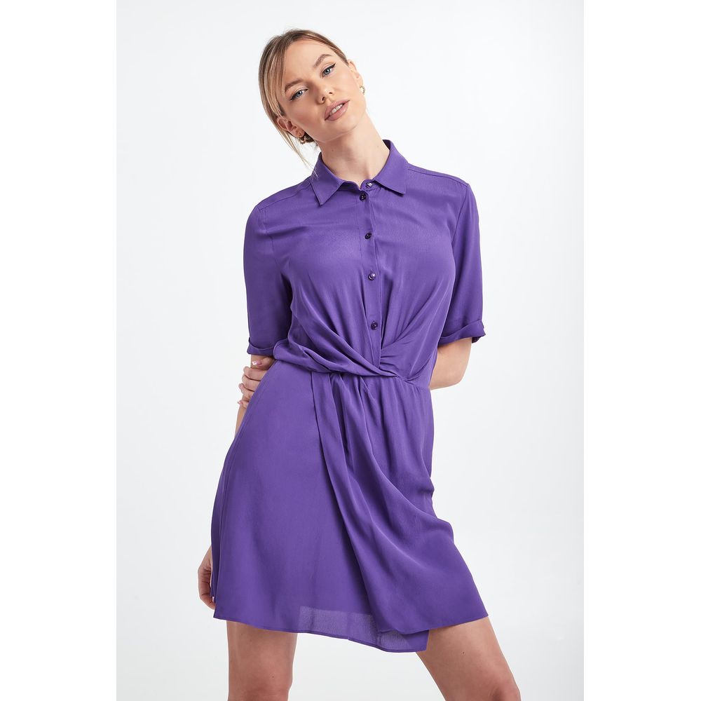  - Chic Purple Flared Short Sleeve Shirtdress