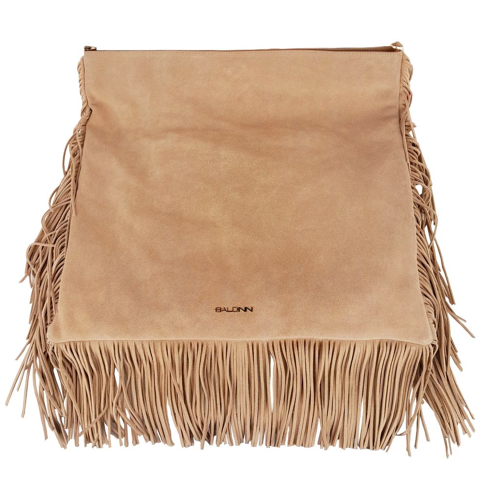  - Chic Beige Suede Fringe Shoulder Bag