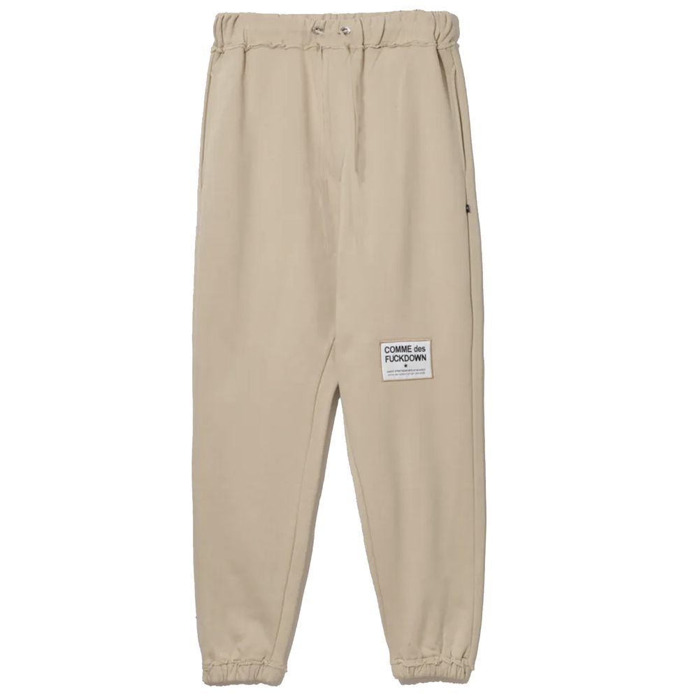  - Chic Beige Cotton Sweatpants with Frayed Details