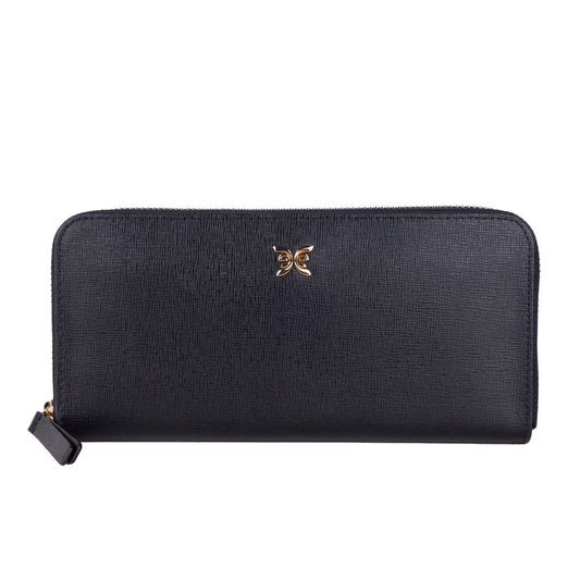  - Elegant Leather Zippered Wallet in Classic Black