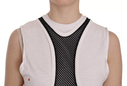  - Black White Crew Neck Sleeveless Cotton Blouse