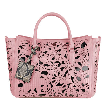  - Chic Pink Calfskin Handbag with Floral Accents